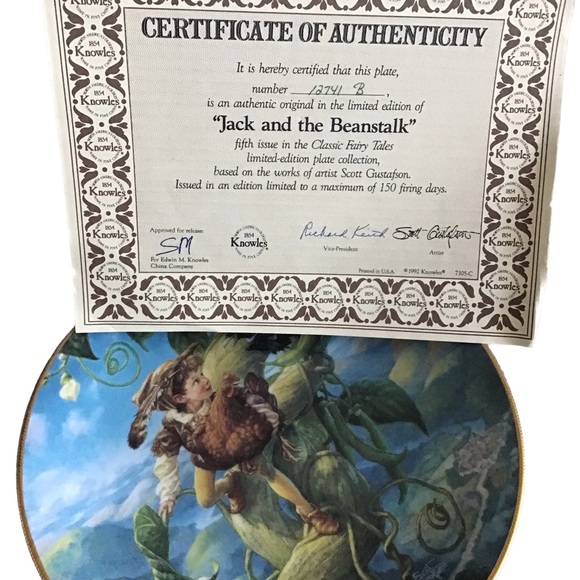 KNOWLES “Jack and the Beanstalk“ Collector’s Plate 22K Gold Rim COA 8.5” diam. - Picture 5 of 6